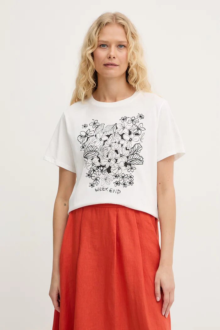 Weekend Max Mara Памучна тениска BORA дамска в бяло 2615971042600