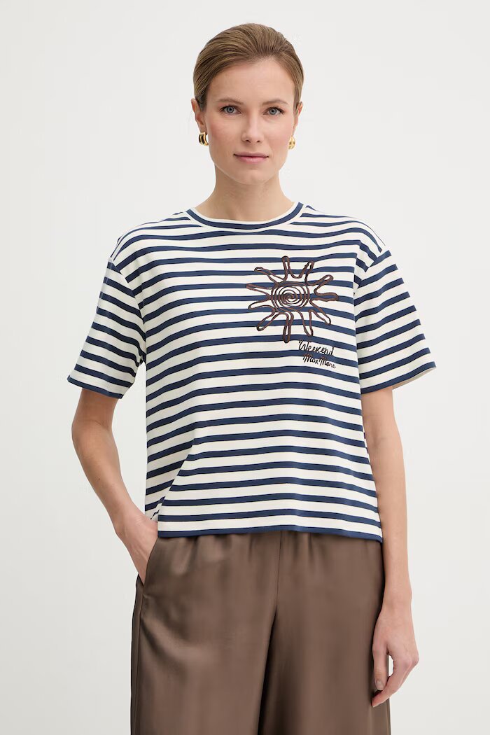 Weekend Max Mara Памучна тениска SABATO дамска в тъмносиньо 2615941112600