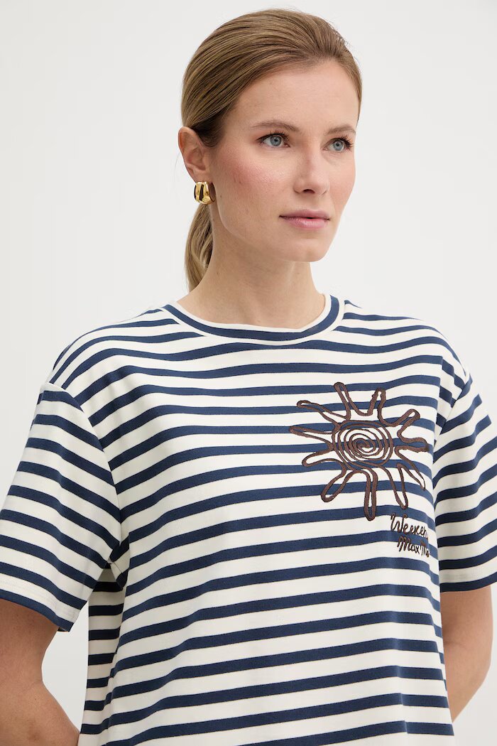 Weekend Max Mara Памучна тениска SABATO дамска в тъмносиньо 2615941112600