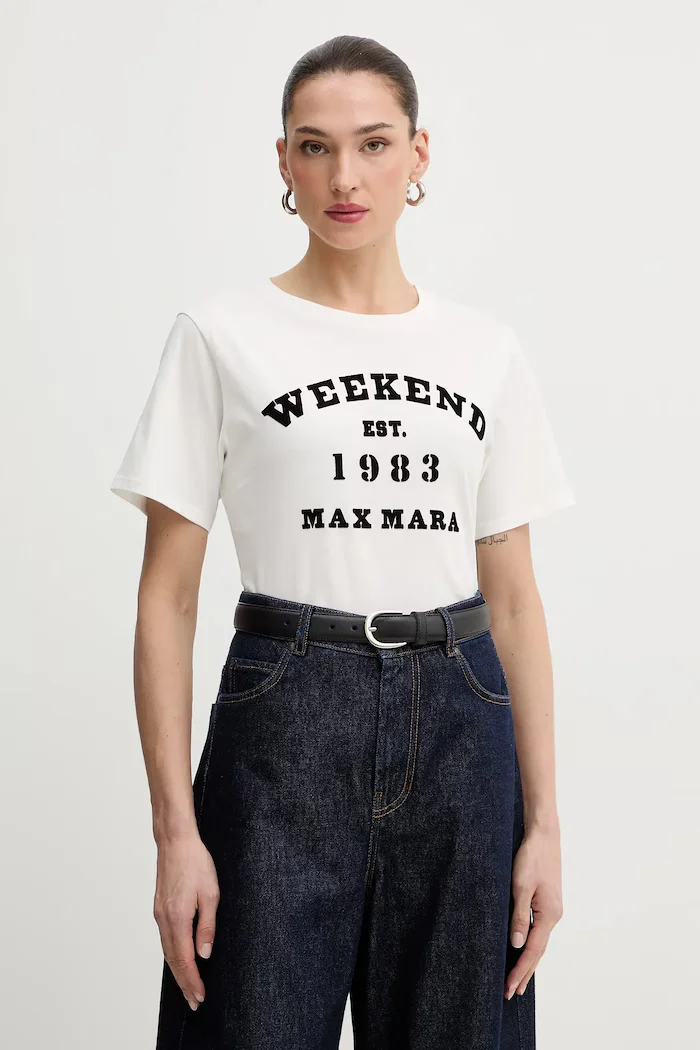 Weekend Max Mara Памучна тениска TENUE дамска в бяло 2615971051600