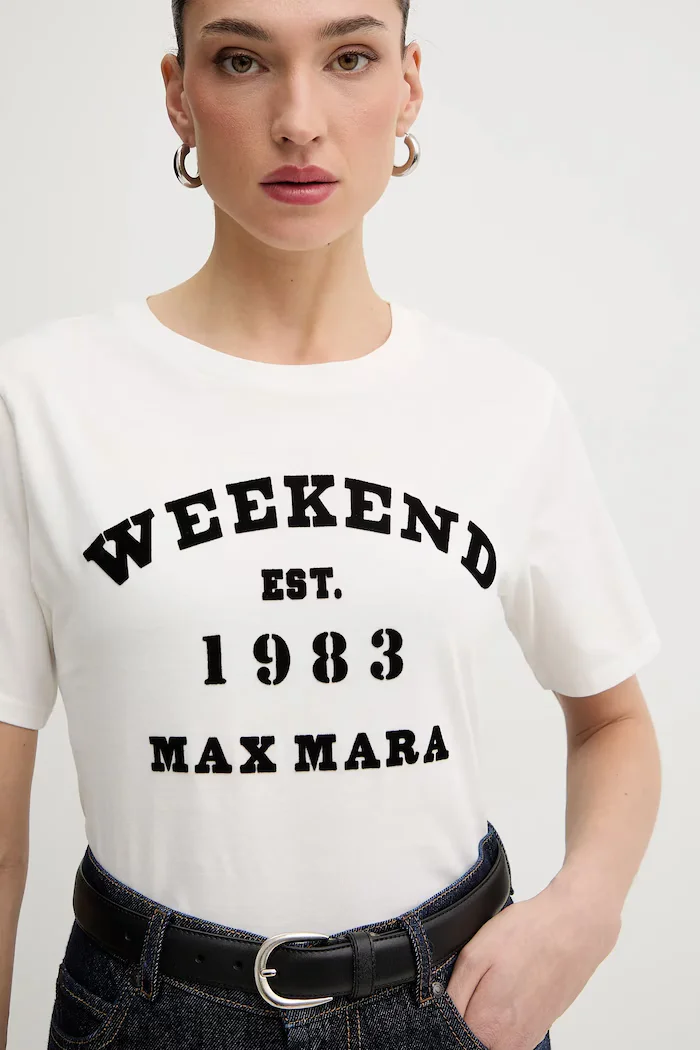 Weekend Max Mara Памучна тениска TENUE дамска в бяло 2615971051600