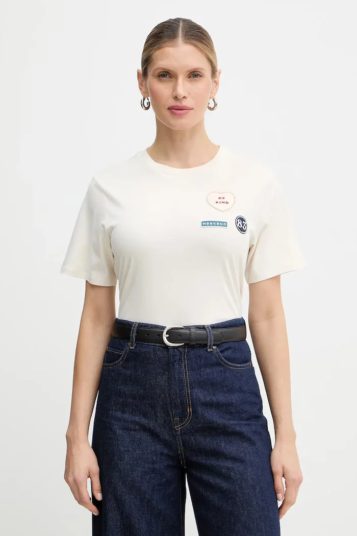 Weekend Max Mara Памучна тениска WEST дамска в бежово 2615971041600