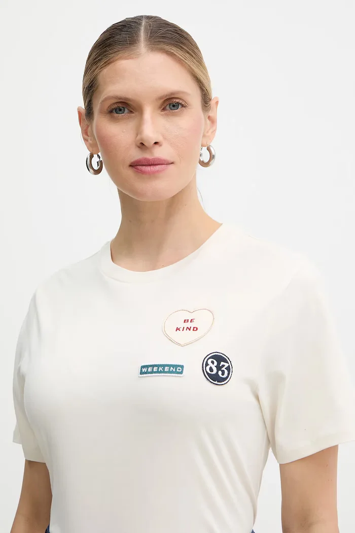 Weekend Max Mara Памучна тениска WEST дамска в бежово 2615971041600