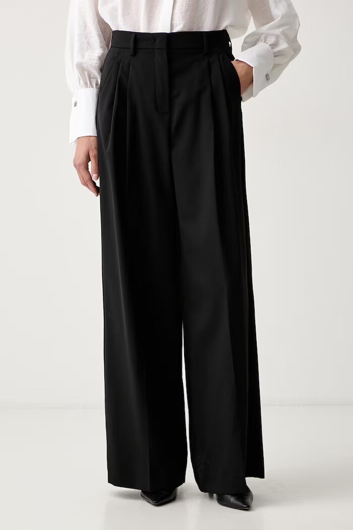 Weekend Max Mara панталон дамски от вълна WKDOVVIO черен с висока талия 2625136051600