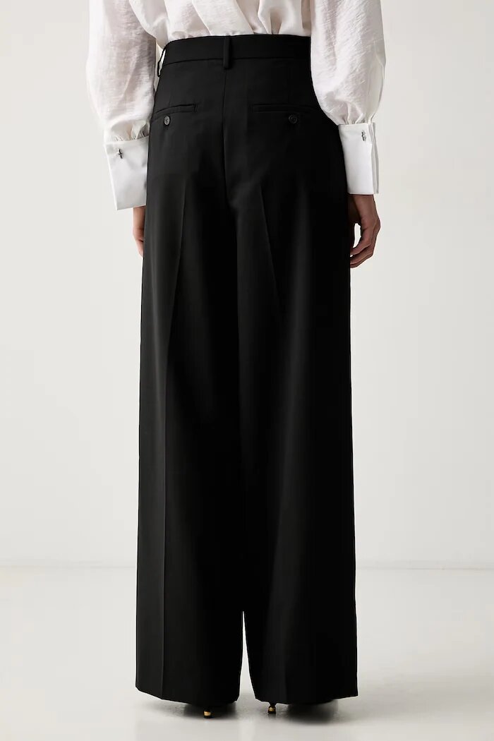 Weekend Max Mara панталон дамски от вълна WKDOVVIO черен с висока талия 2625136051600