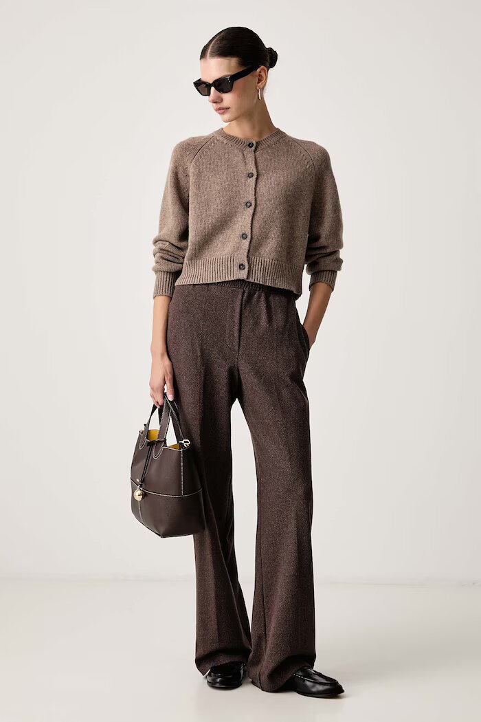 Weekend Max Mara панталон дамски с добавена вълна WKDEDITTA кафяв с висока талия 2625786012600