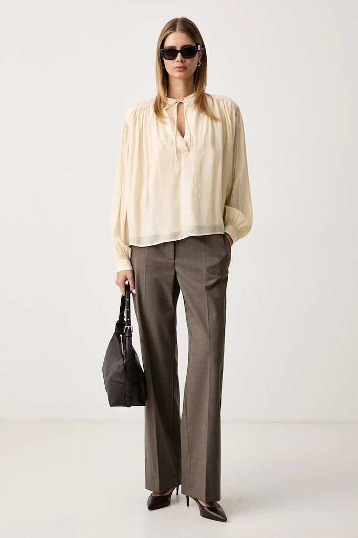 Weekend Max Mara панталон дамски с вълна WKDPETRA кафяв с висока талия 2625136052600