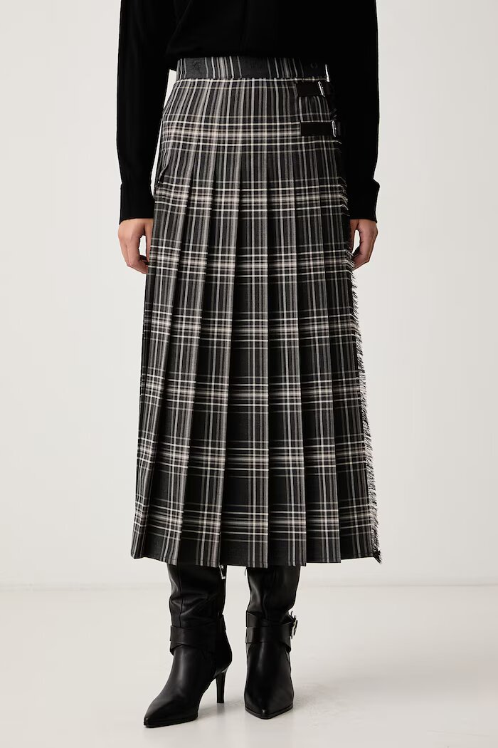 Weekend Max Mara плисирана пола с вълна WKDPRISMA сива на каре 2625106092600