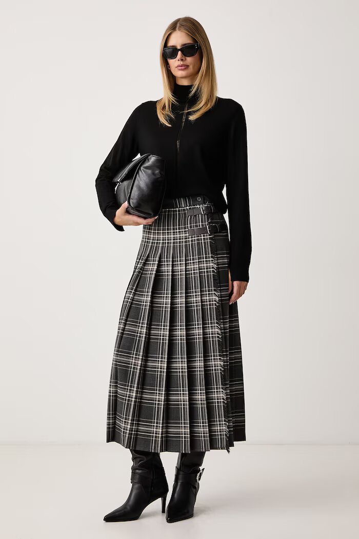 Weekend Max Mara плисирана пола с вълна WKDPRISMA сива на каре 2625106092600
