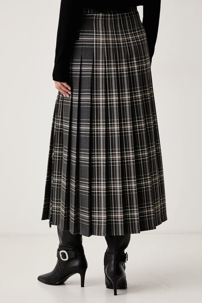 Weekend Max Mara плисирана пола с вълна WKDPRISMA сива на каре 2625106092600