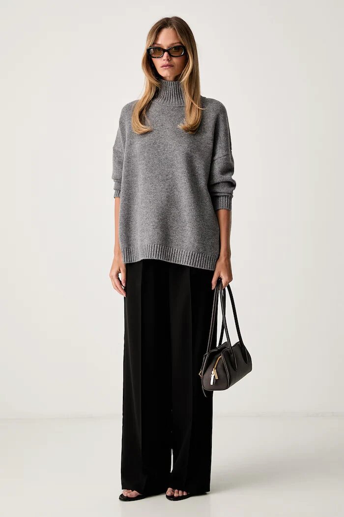 Weekend Max Mara пуловер с ниско поло дамски от вълна WKDBORGIA сив 2625366142600