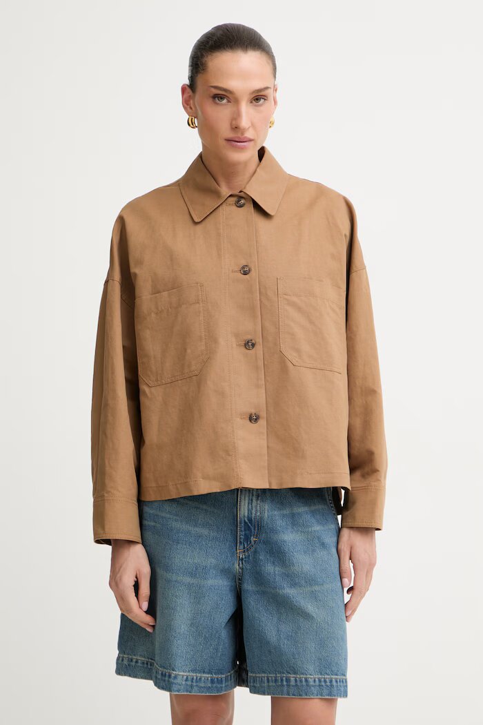 Weekend Max Mara яке тип риза дамско с лен VETTURA кафяво 2615041082600