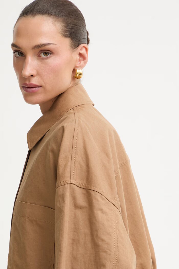 Weekend Max Mara яке тип риза дамско с лен VETTURA кафяво 2615041082600