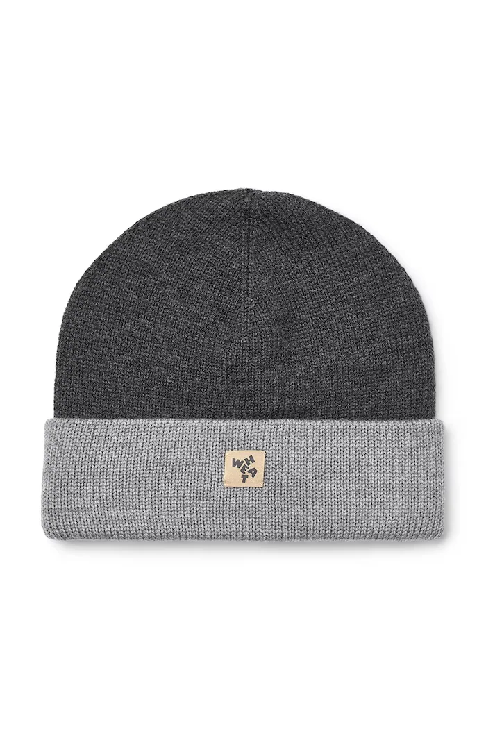 wheat шапка beanie за деца от мериносова вълна сива 7611-567