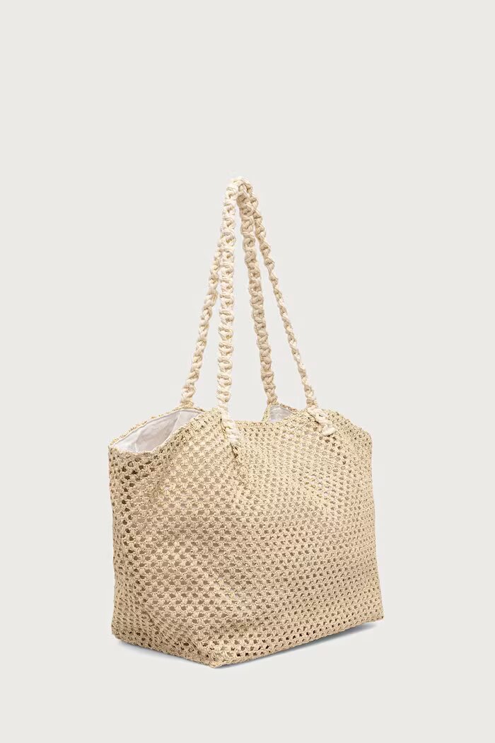 women'secret чанта tote дамска от сплетена материя бежова 4384534