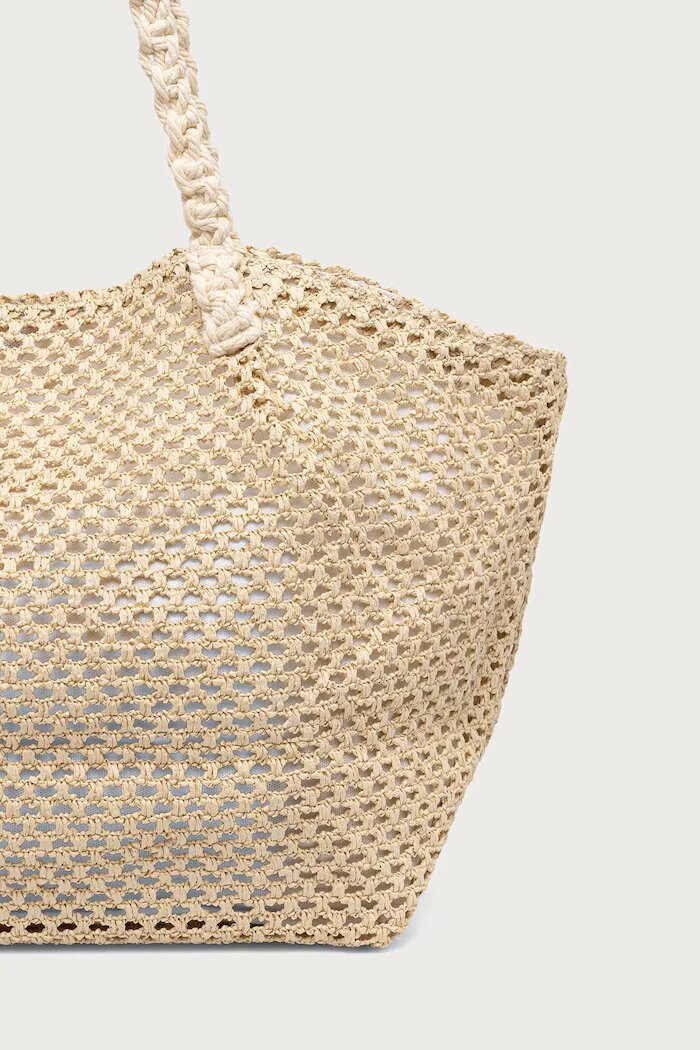 women'secret чанта tote дамска от сплетена материя бежова 4384534