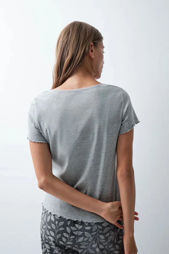 women'secret домашна блуза дамска от памук с еластан сива 3274525