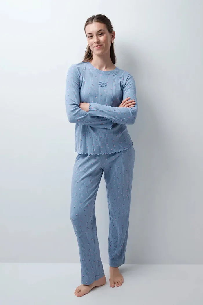 women'secret пижама от две части дамска от памук синя 3134056