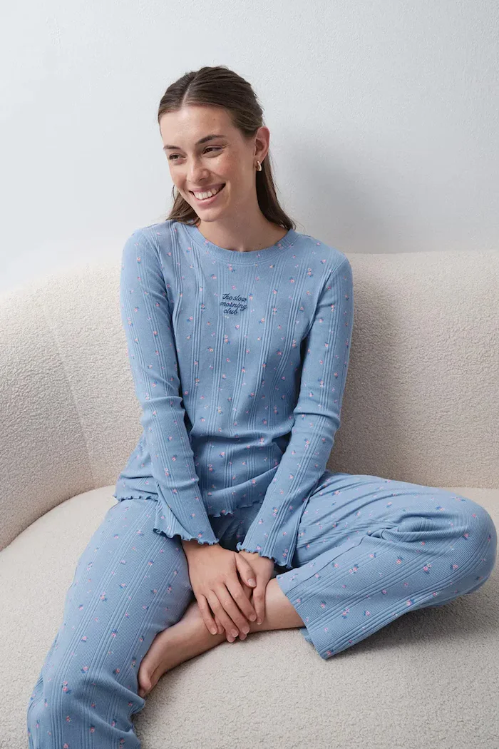 women'secret пижама от две части дамска от памук синя 3134056