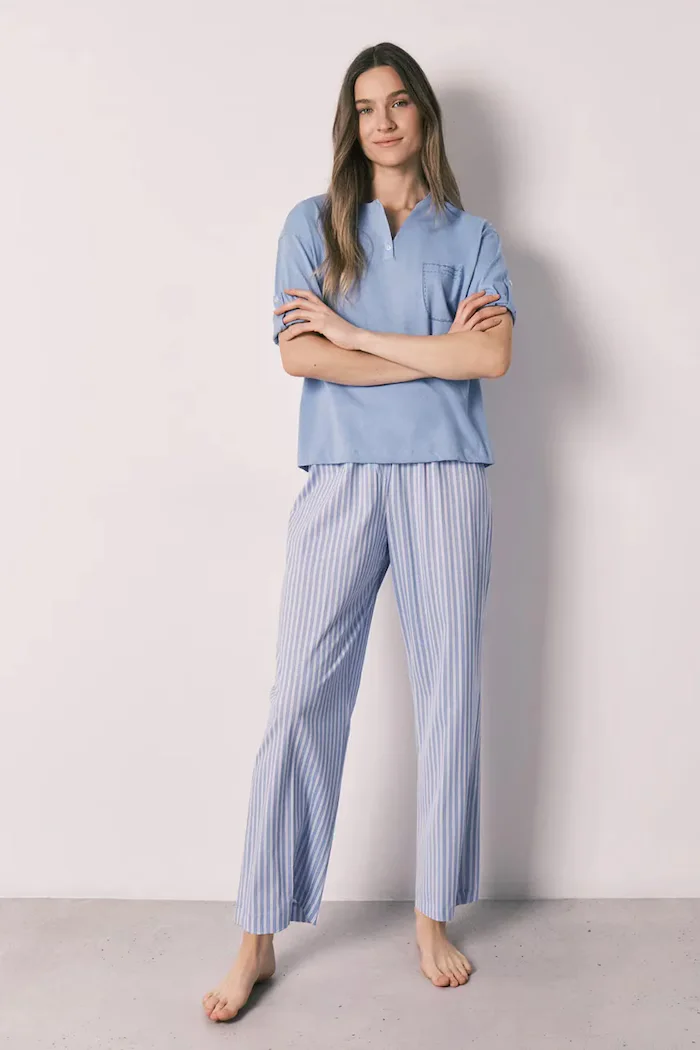 women'secret Пижама от две части дамска от памук синя 3593030
