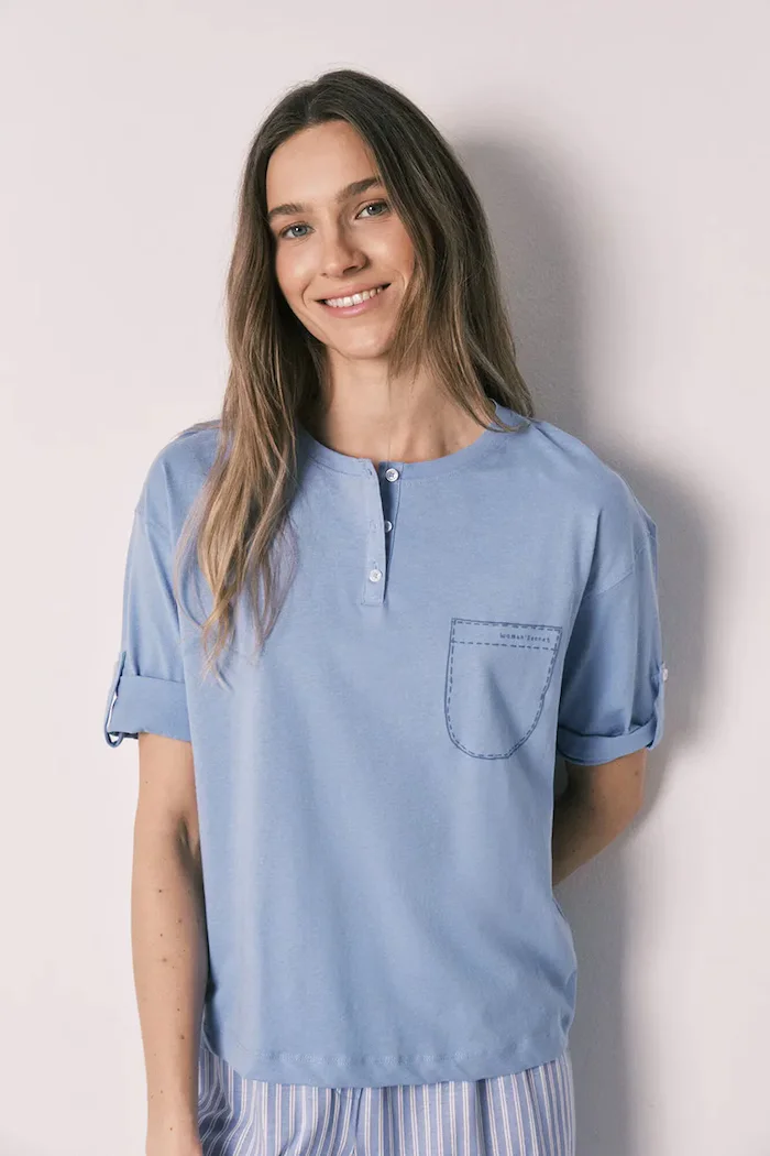 women'secret Пижама от две части дамска от памук синя 3593030