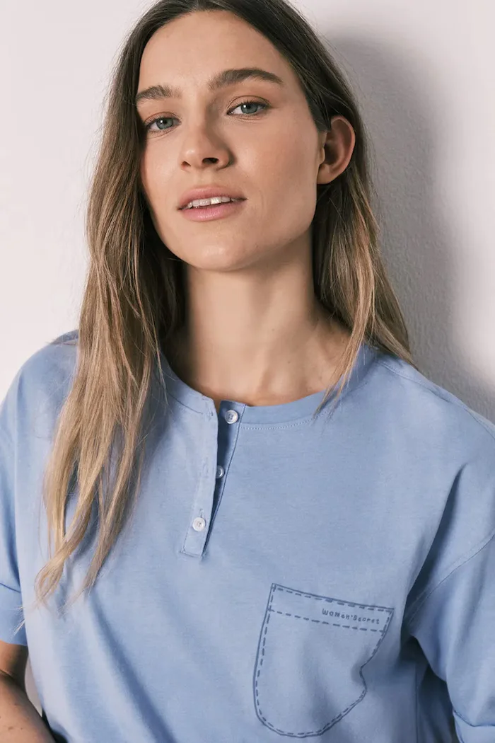women'secret Пижама от две части дамска от памук синя 3593030