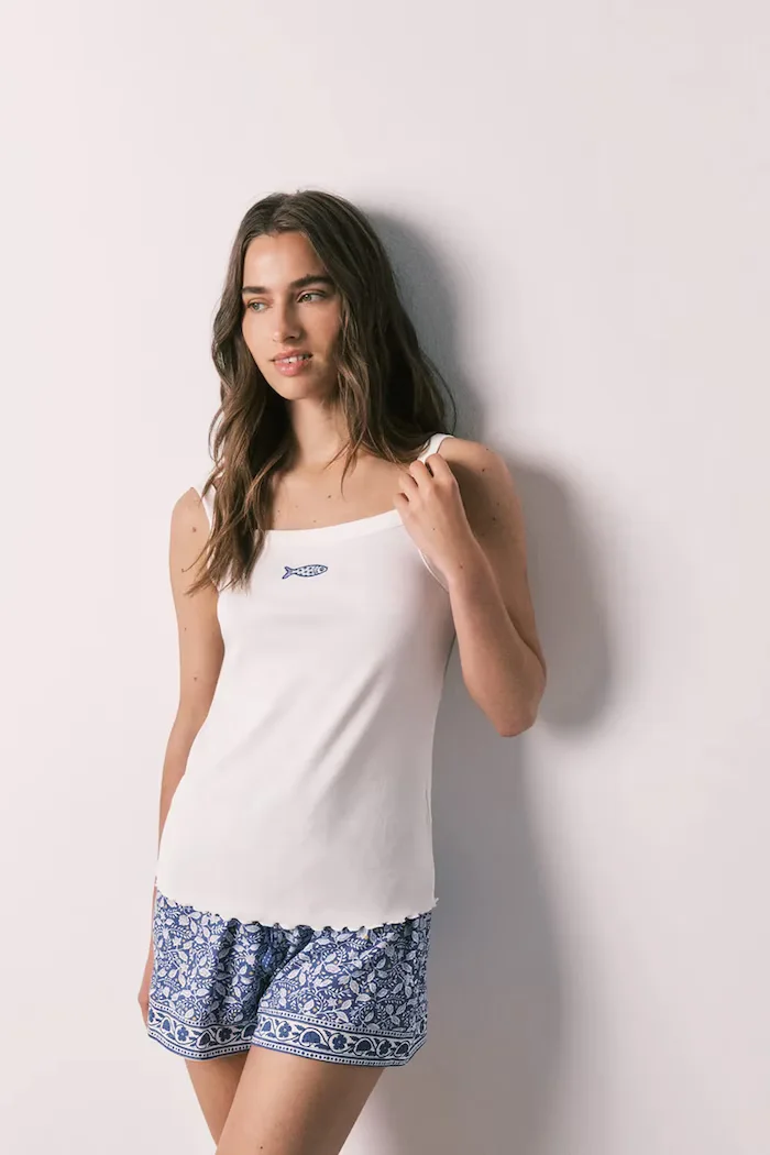women'secret пижама от две части дамска от памук синя 3594709