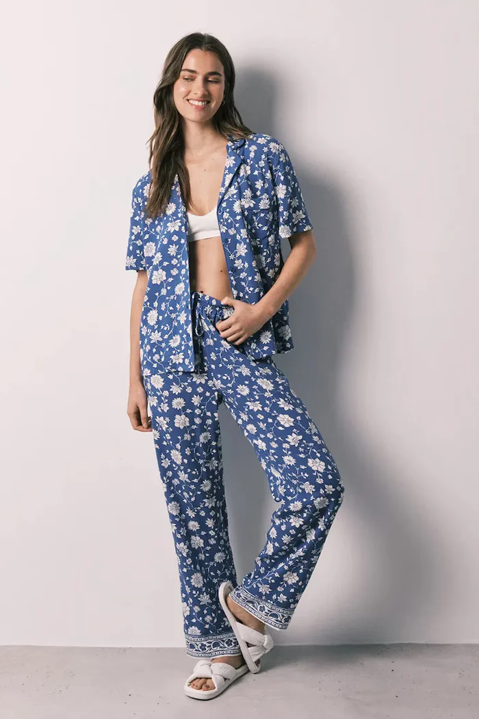 women'secret пижама от две части дамска от вискоза синя 3594738