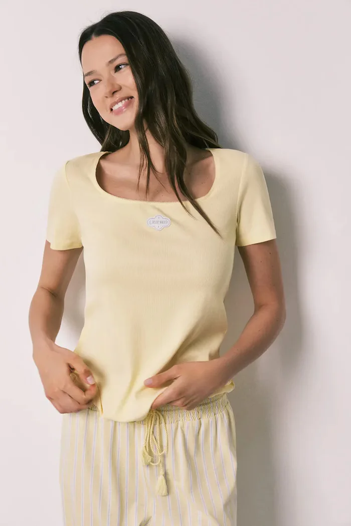 women'secret Пижама от две части дамска с памук жълта 3593070