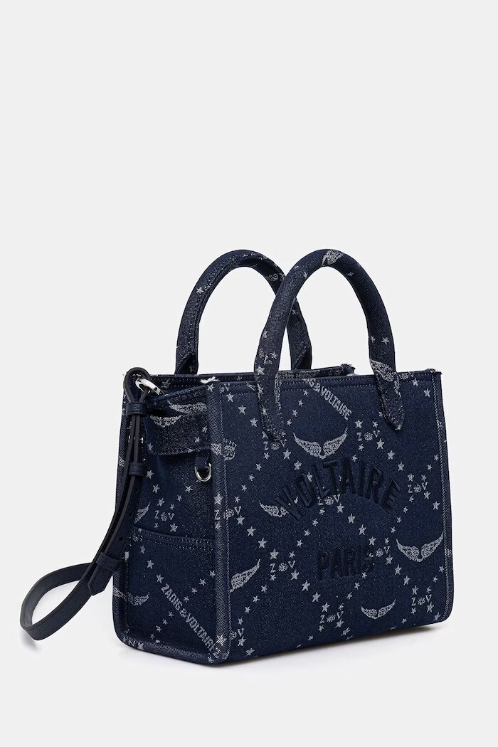 Zadig&Voltaire Чанта ANGEL TOTE XS DENIM MONOGRAM в тъмносиньо LWBA04269