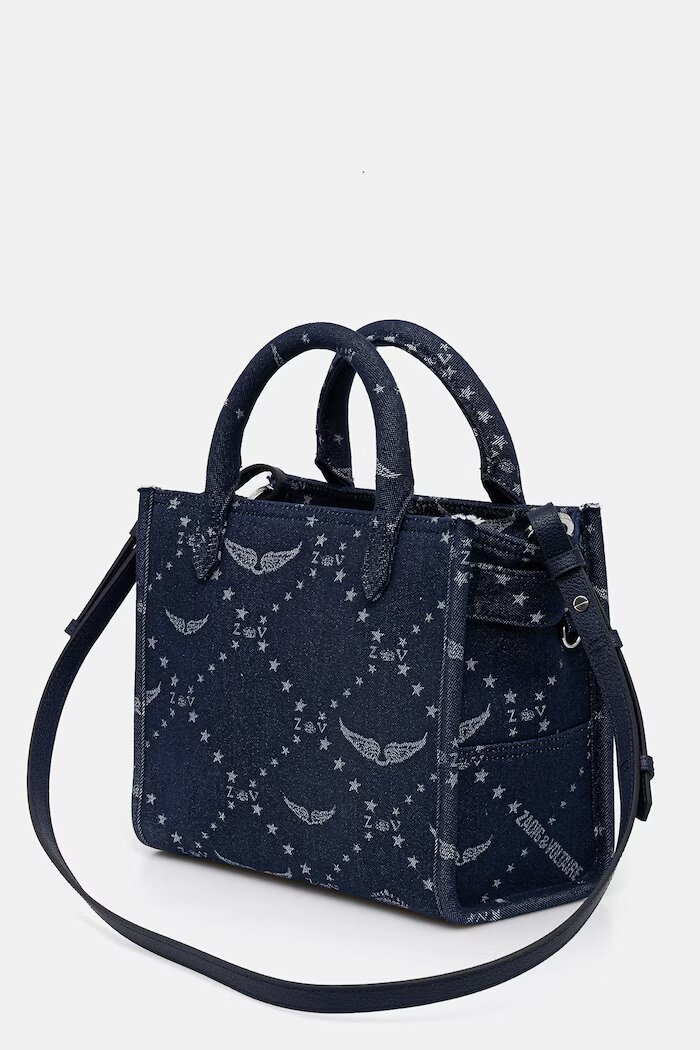Zadig&Voltaire Чанта ANGEL TOTE XS DENIM MONOGRAM в тъмносиньо LWBA04269