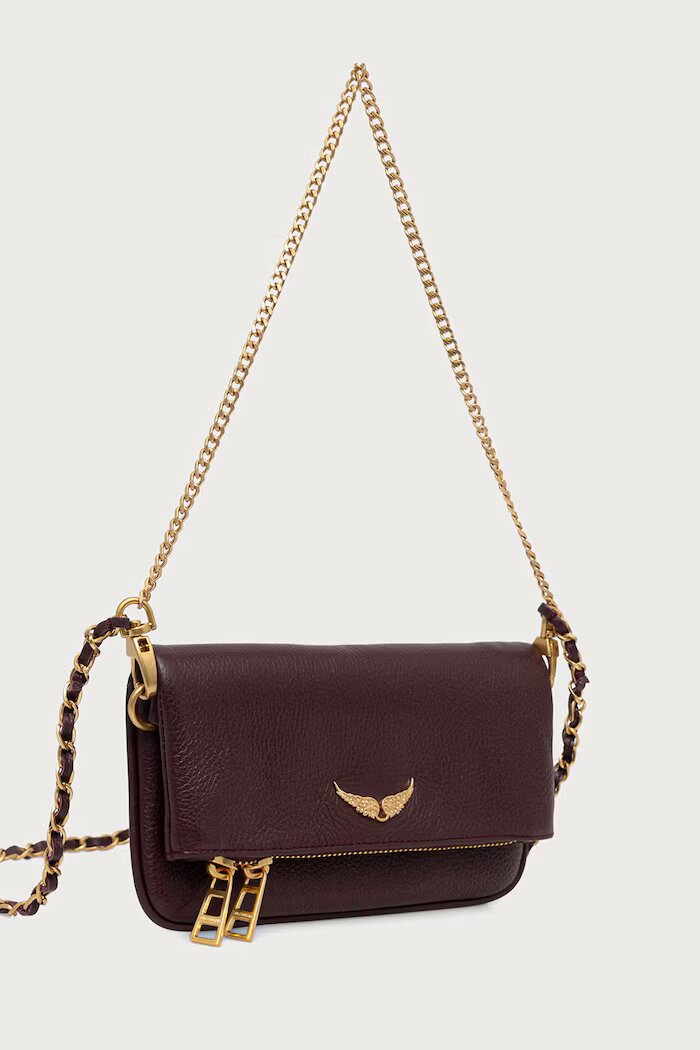 Zadig&Voltaire чанта crossbody дамска от кожа ROCK NANO GRAINED LEATHER бордо LWBA03975
