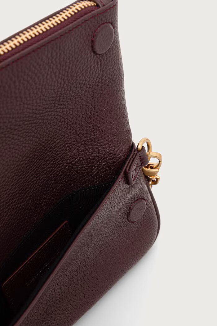 Zadig&Voltaire чанта crossbody дамска от кожа ROCK NANO GRAINED LEATHER бордо LWBA03975
