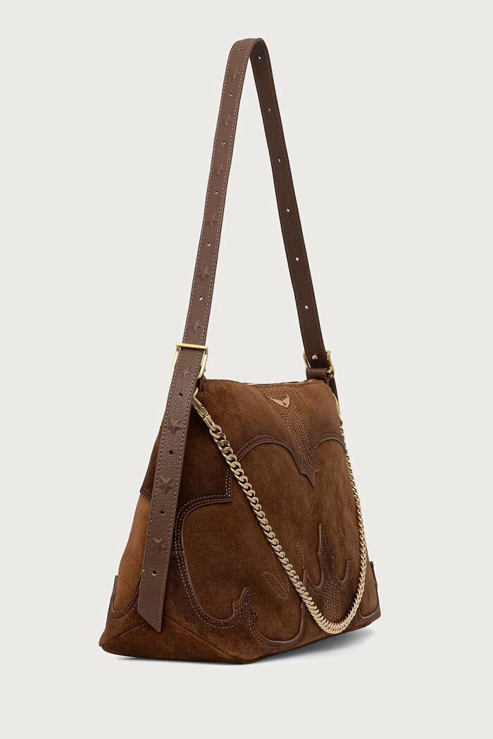 Zadig&Voltaire чанта crossbody дамска от велур JIM кафява LWBA04416