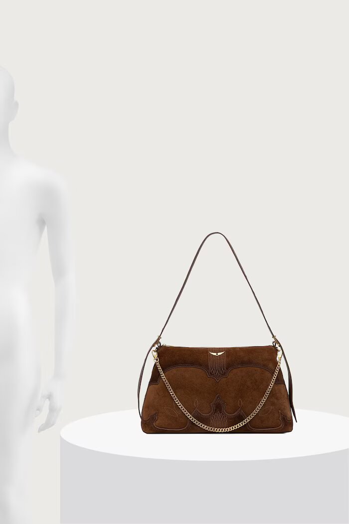 Zadig&Voltaire чанта crossbody дамска от велур JIM кафява LWBA04416