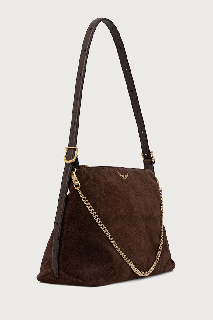 Zadig&Voltaire чанта crossbody дамска от велур JIM кафява LWBA04563