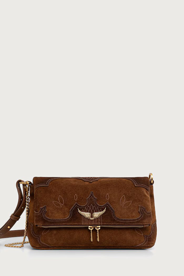 Zadig&Voltaire чанта crossbody дамска от велур ROCKY кафява LWBA04525