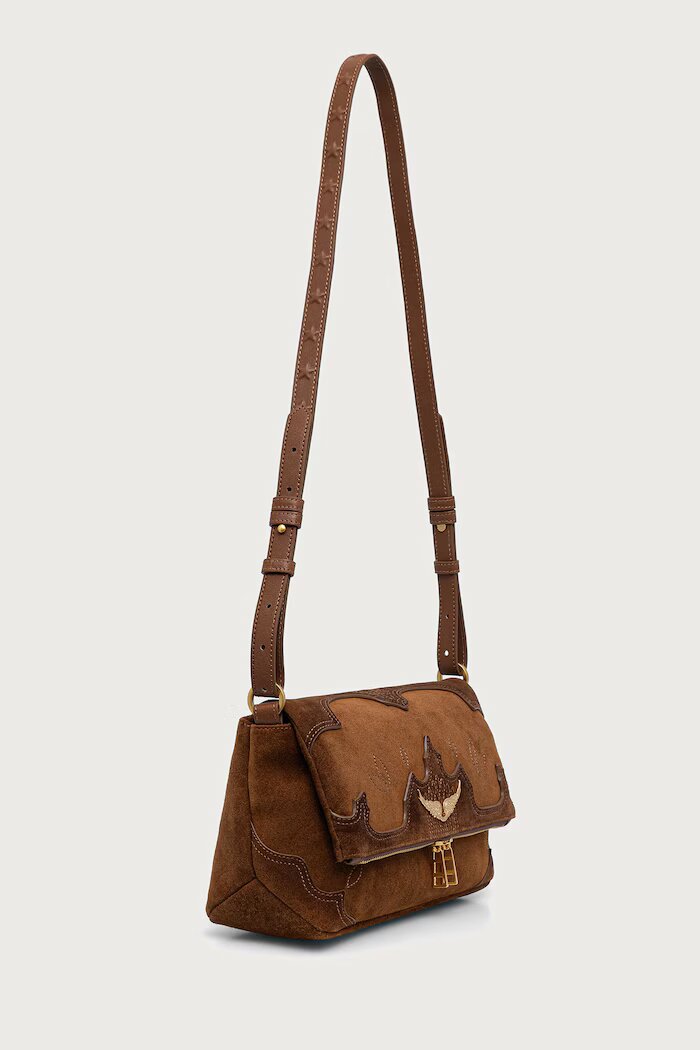 Zadig&Voltaire чанта crossbody дамска от велур ROCKY кафява LWBA04525