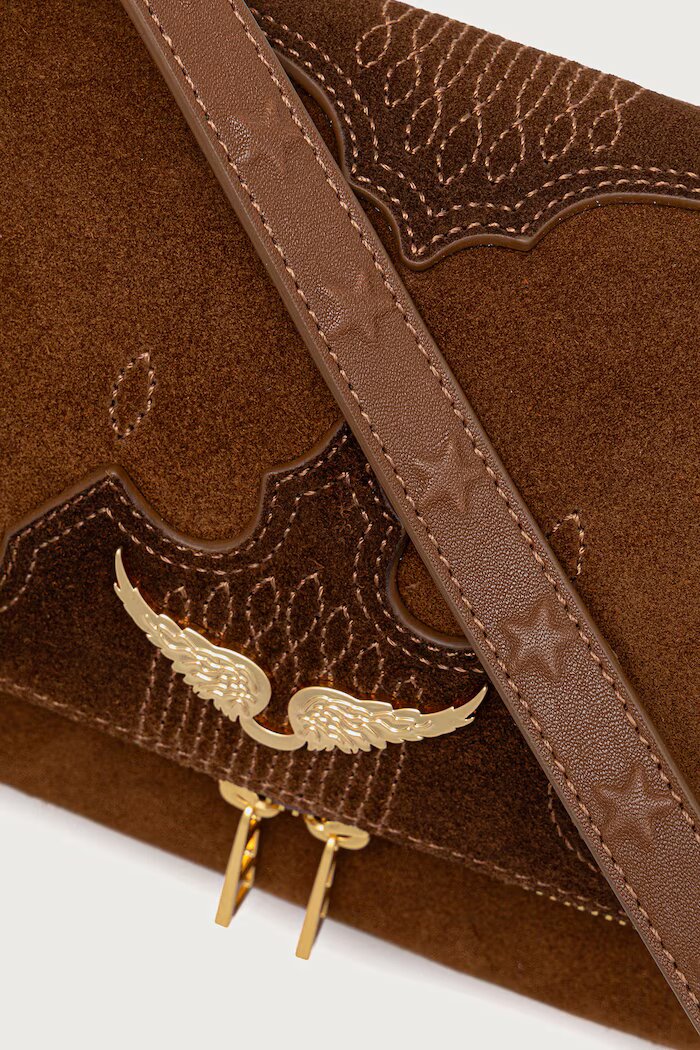 Zadig&Voltaire чанта crossbody дамска от велур ROCKY кафява LWBA04525