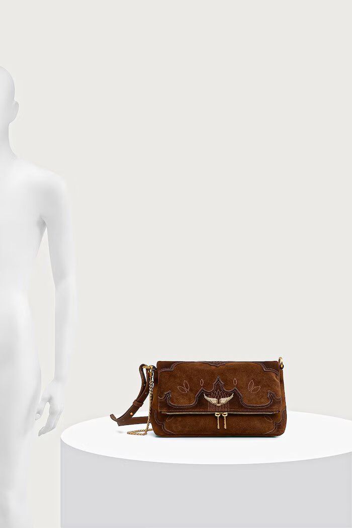 Zadig&Voltaire чанта crossbody дамска от велур ROCKY кафява LWBA04525