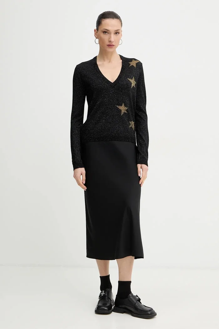 Zadig&Voltaire Пуловер с вълна в черно от лека материя KWSW02846
