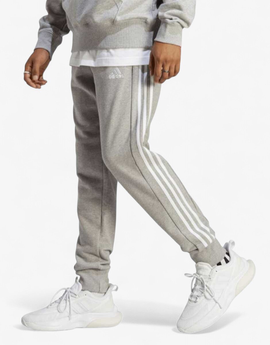 adidas Essentials French Terry Tapered Cuff 3-Stripes Pants Grey