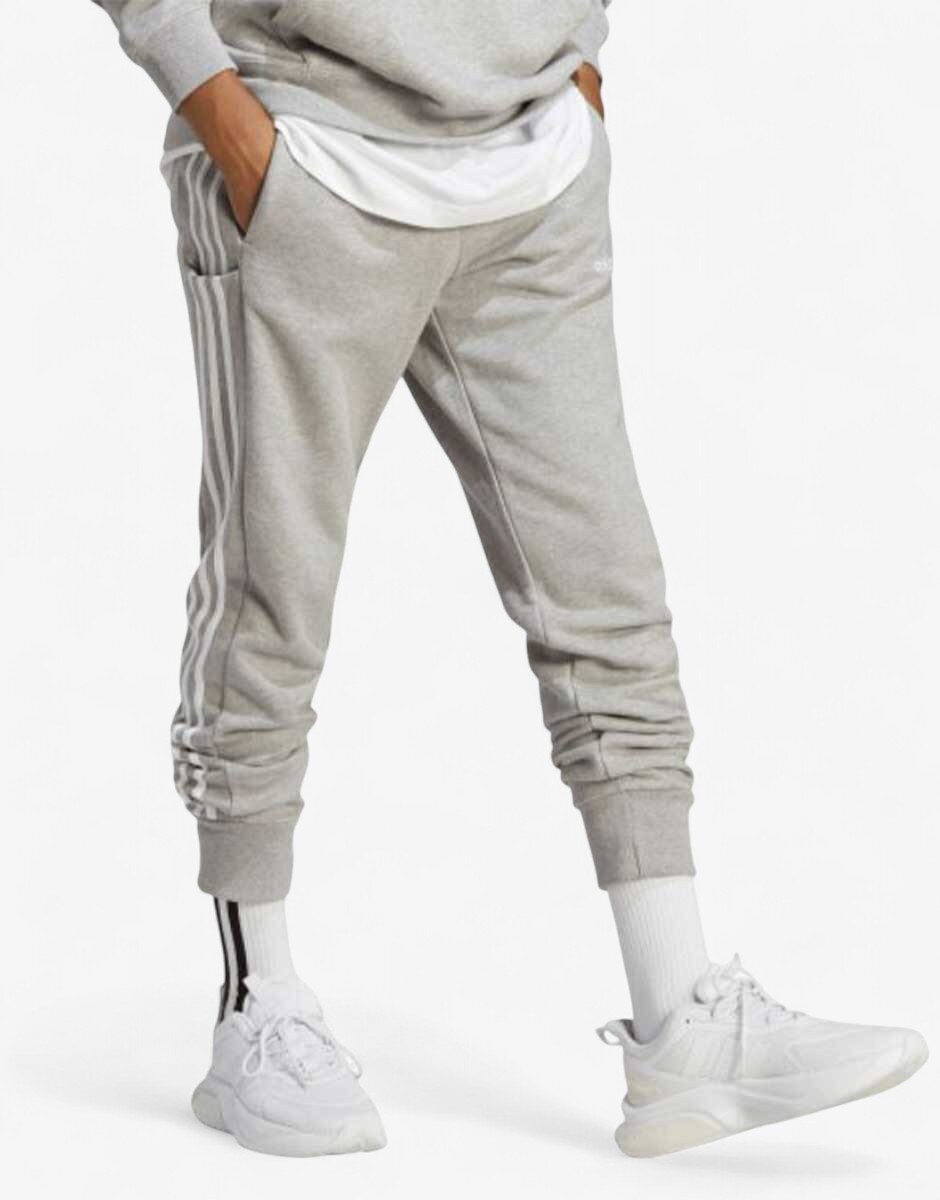 adidas Essentials French Terry Tapered Cuff 3-Stripes Pants Grey