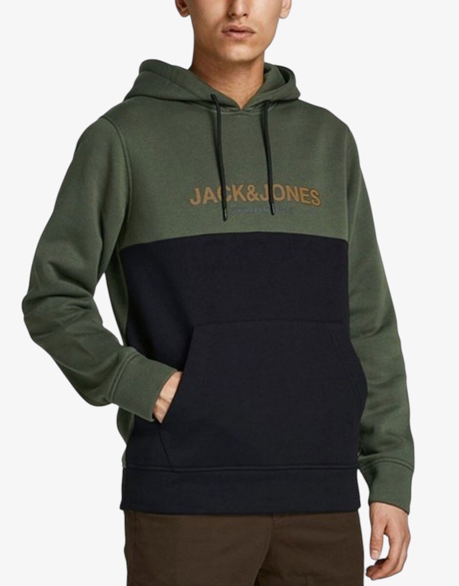 Jack & Jones Colourblock Logo Hoodie Green