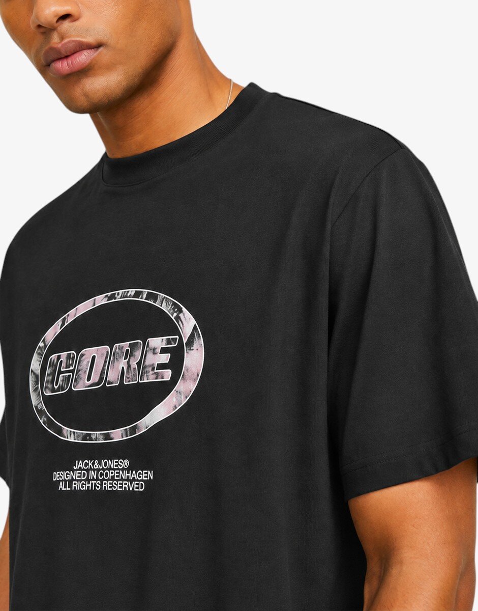 Jack & Jones Jcolido Aop Front Print Tee SS Crew Neck Black