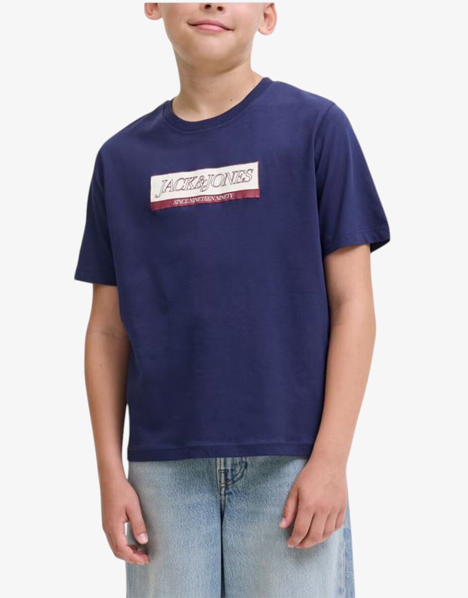 Jack & Jones Jorinwood Block Brend Tee Ss Cn Noos Jnr Ocean Cavern