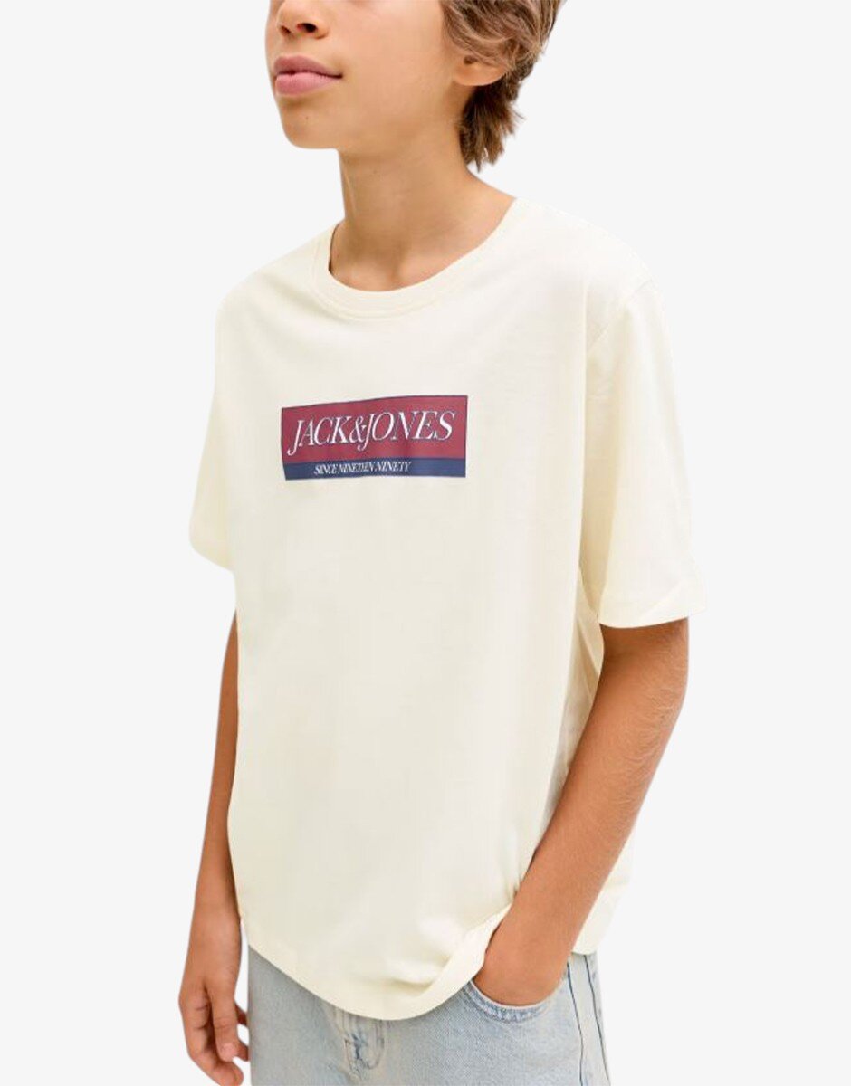 Jack & Jones Jorinwood Block Brend Tee Ss Cn Noos Jnr White