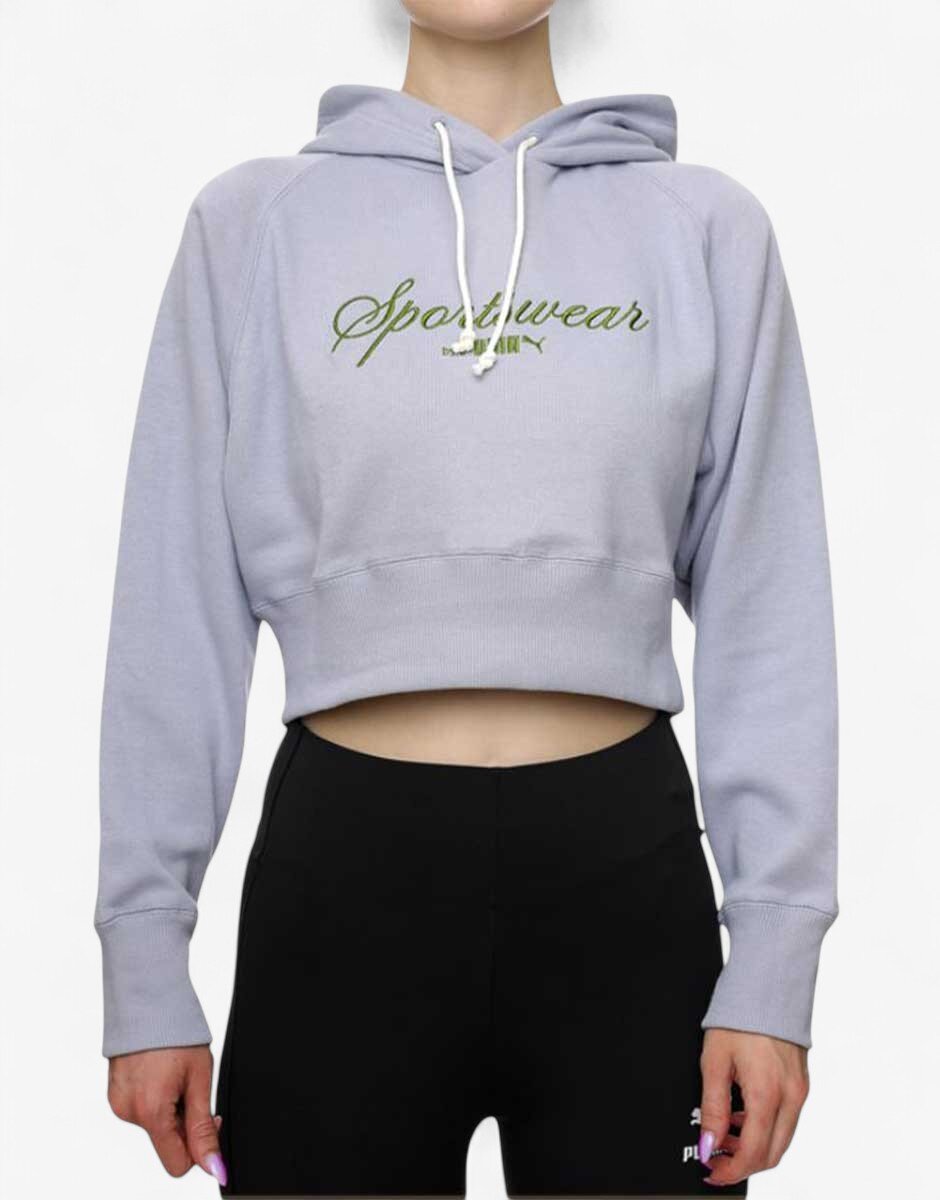 Puma Classics Relaxed Cropped Hoodie Grey