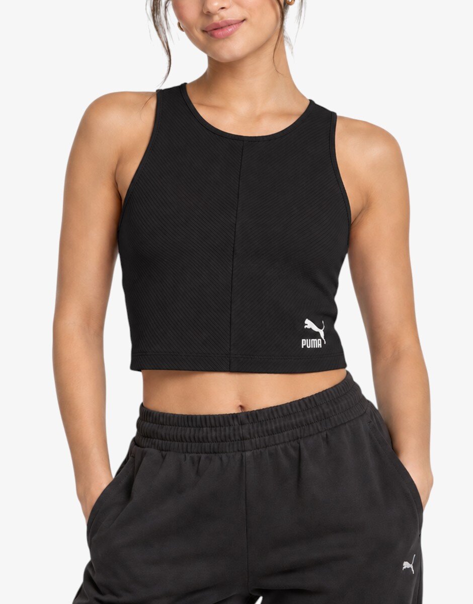 Puma Classics Ribbed Crop Top Black