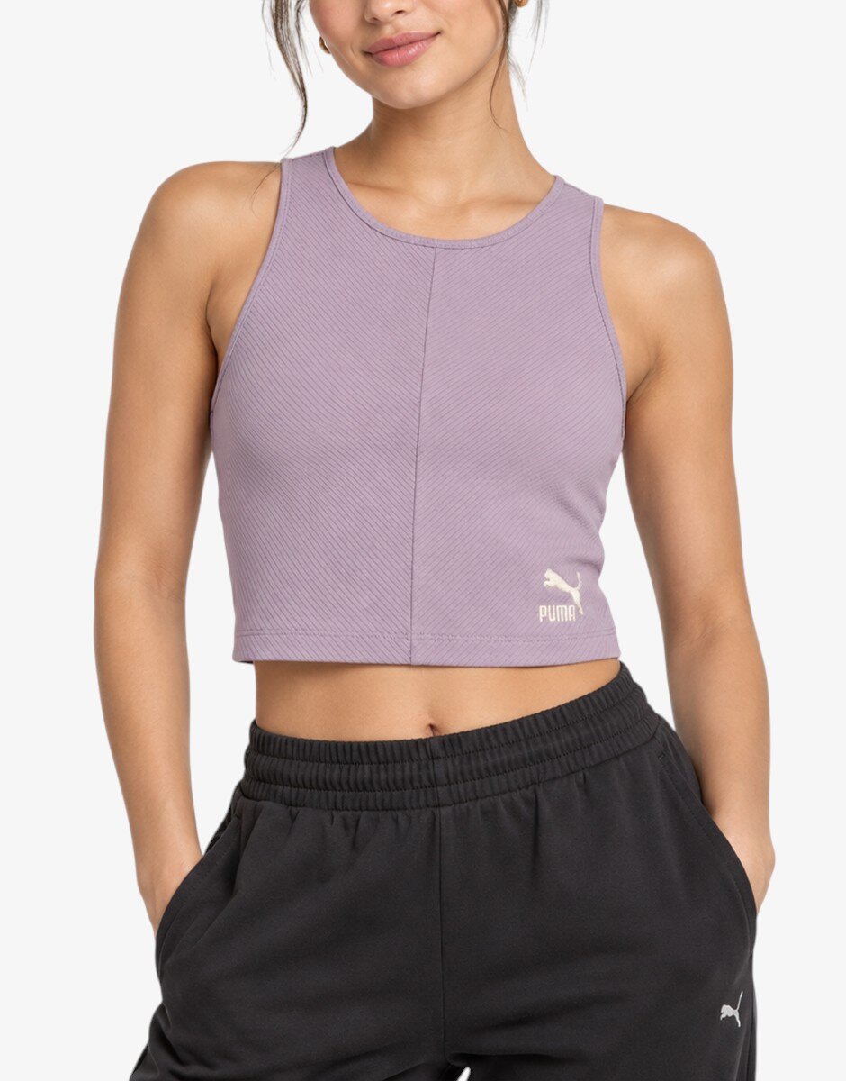 Puma Classics Ribbed Crop Top Violet